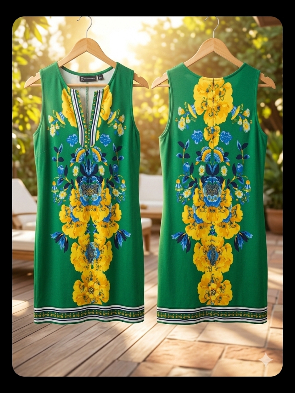 New York & Company Green Floral Print Sleeveless Tunic Shift Dress-Women Sz M